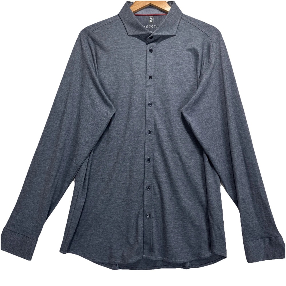 Desoto Button up Long Sleeve Dress  Shirt Mens sz XL‎ Gray Cotton Stretch